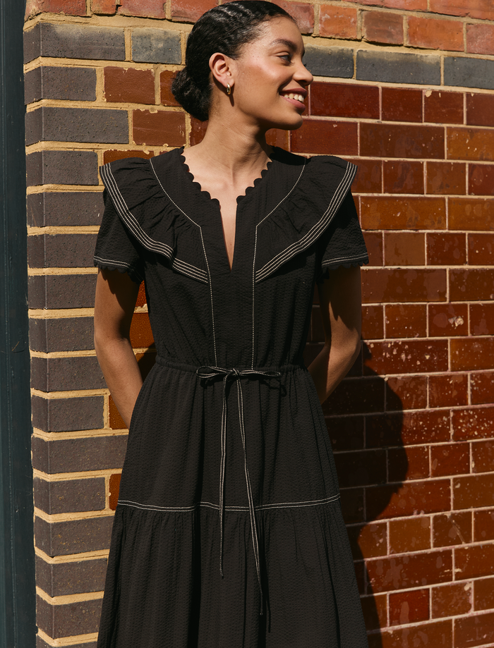 cefinn Nessa Cotton Seersucker Maxi Dress - Black Dress