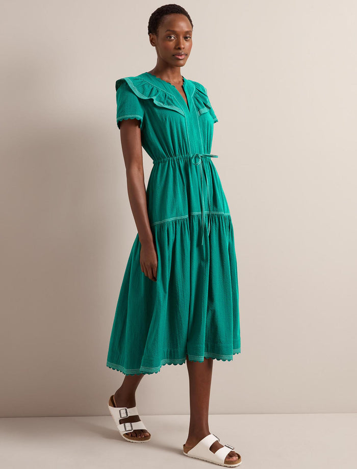 Cefinn Nessa Cotton Seersucker Maxi Dress - Dark Green Dress
