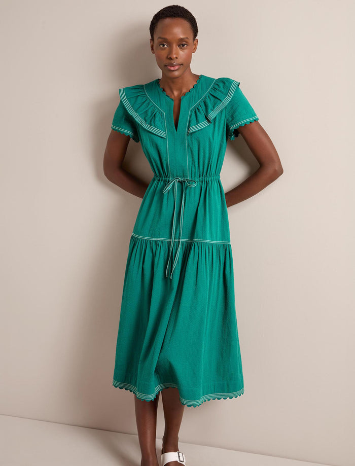 Cefinn Nessa Cotton Seersucker Maxi Dress - Dark Green Dress