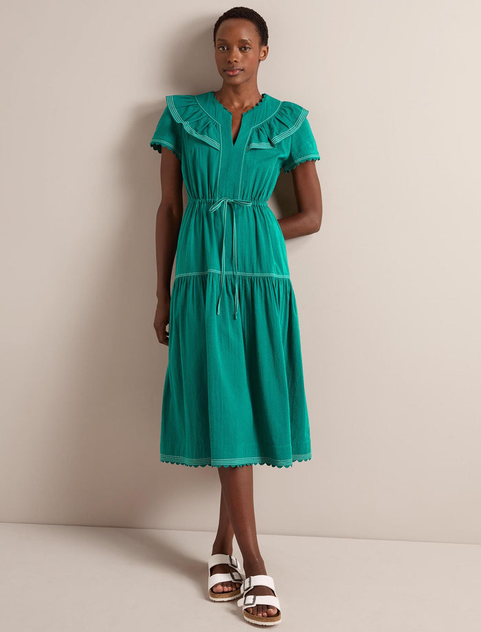Cefinn Nessa Cotton Seersucker Maxi Dress - Dark Green Dress
