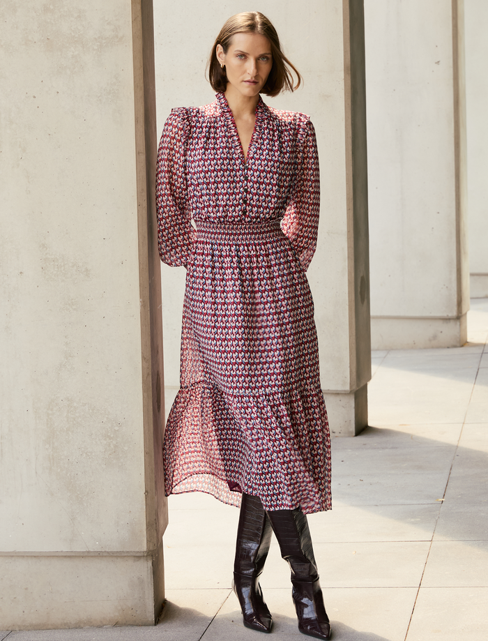 Cefinn Saskia Maxi Dress - Burgundy Heart Geo Print Dress