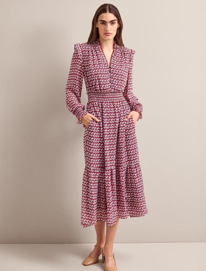 Cefinn Saskia Maxi Dress - Burgundy Heart Geo Print Dress