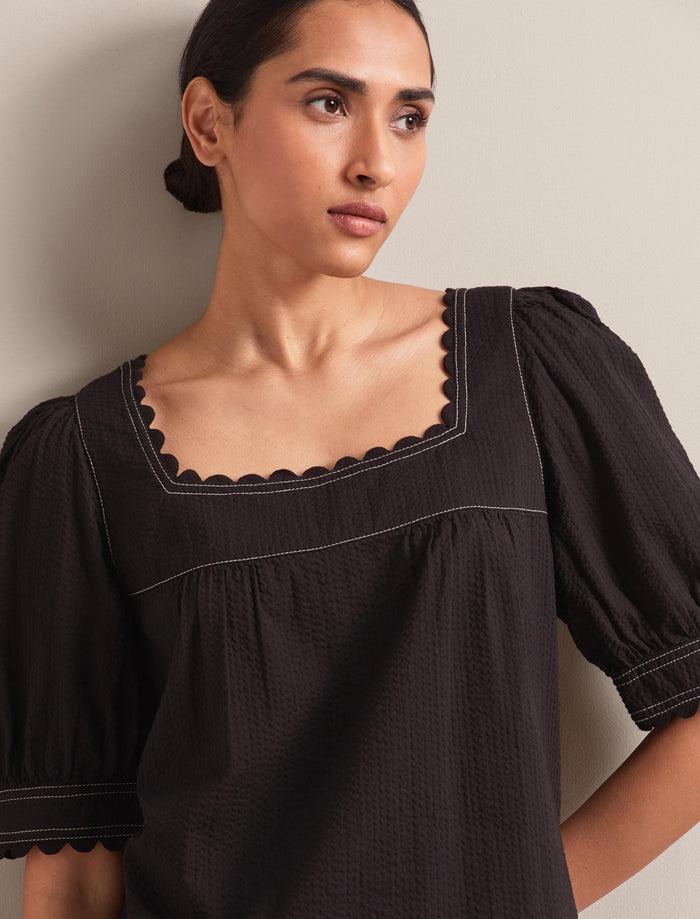 Cefinn Shannon Cotton Seersucker Blouse - Black Blouse