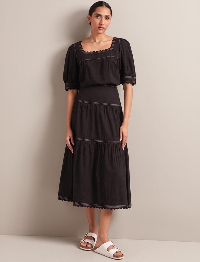 Cefinn Shannon Cotton Seersucker Blouse - Black Blouse