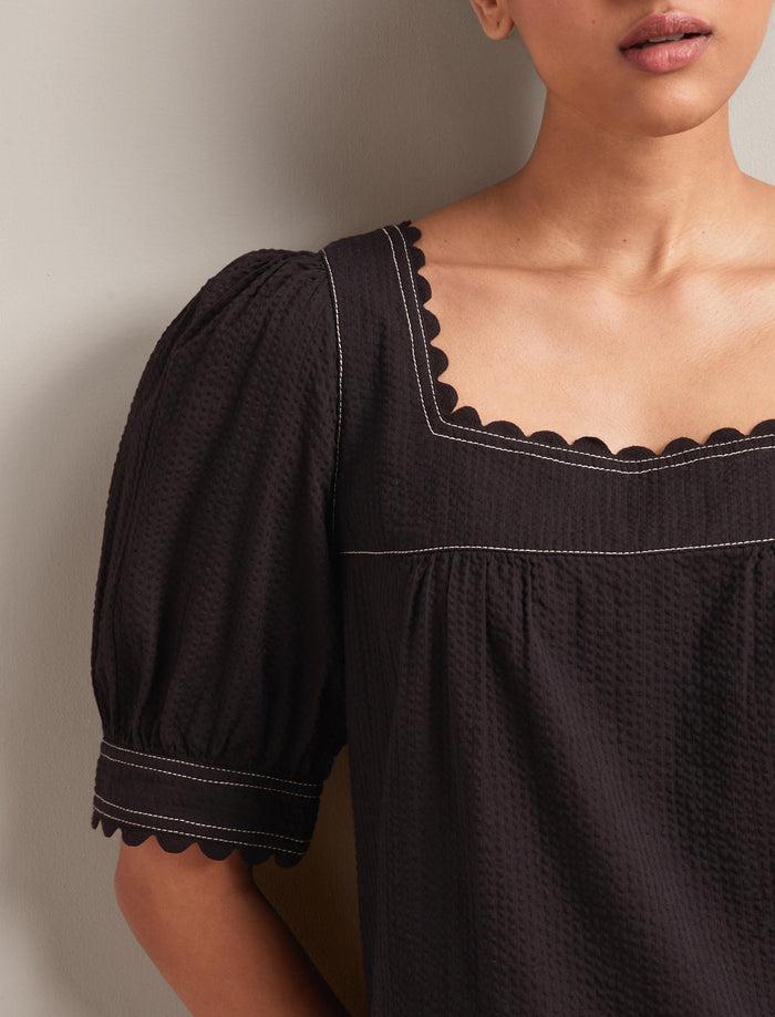 Cefinn Shannon Cotton Seersucker Blouse - Black Blouse