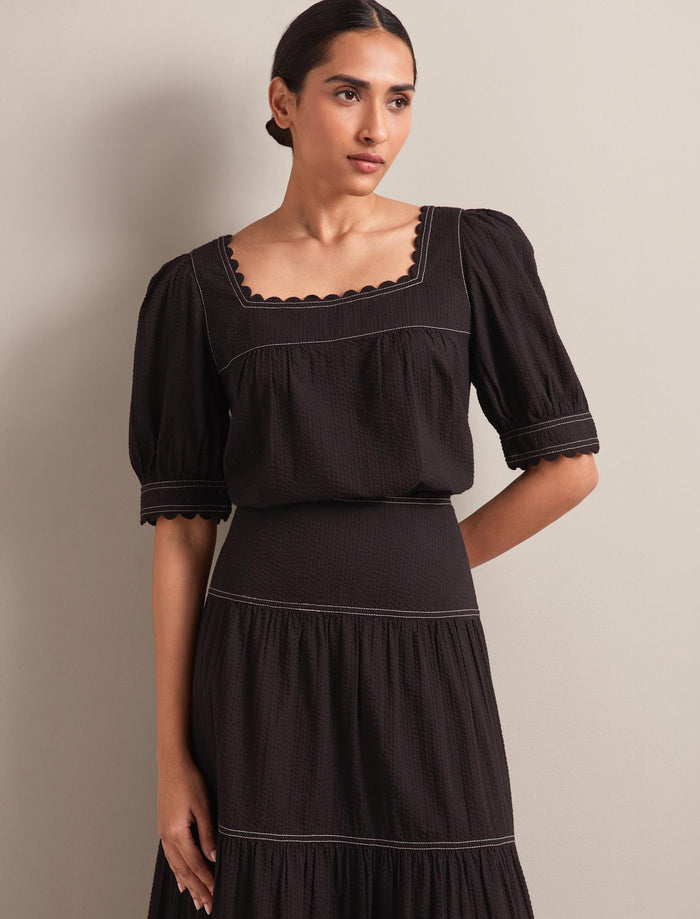 cefinn Shannon Cotton Seersucker Blouse - Black Blouse