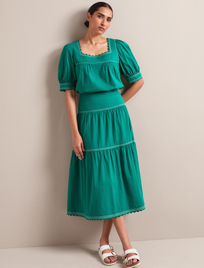 Cefinn Shannon Cotton Seersucker Blouse - Dark Green Blouse