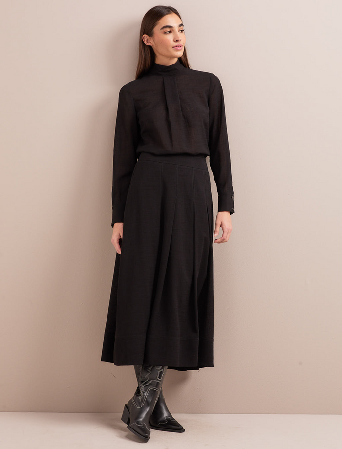 Cefinn Sophia Techni Voile Pleated Maxi Skirt - Black Skirt