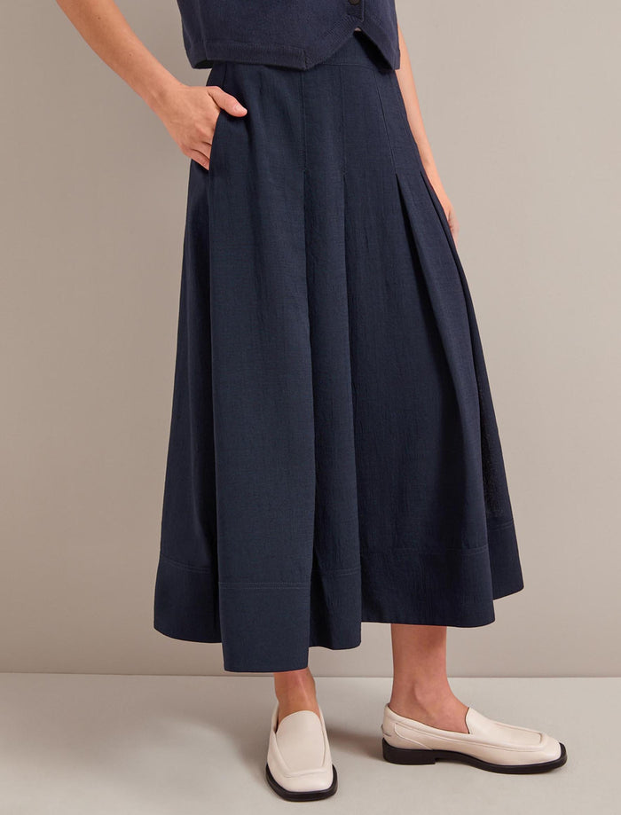 Cefinn Sophia Techni Voile Pleated Maxi Skirt - Navy Skirt