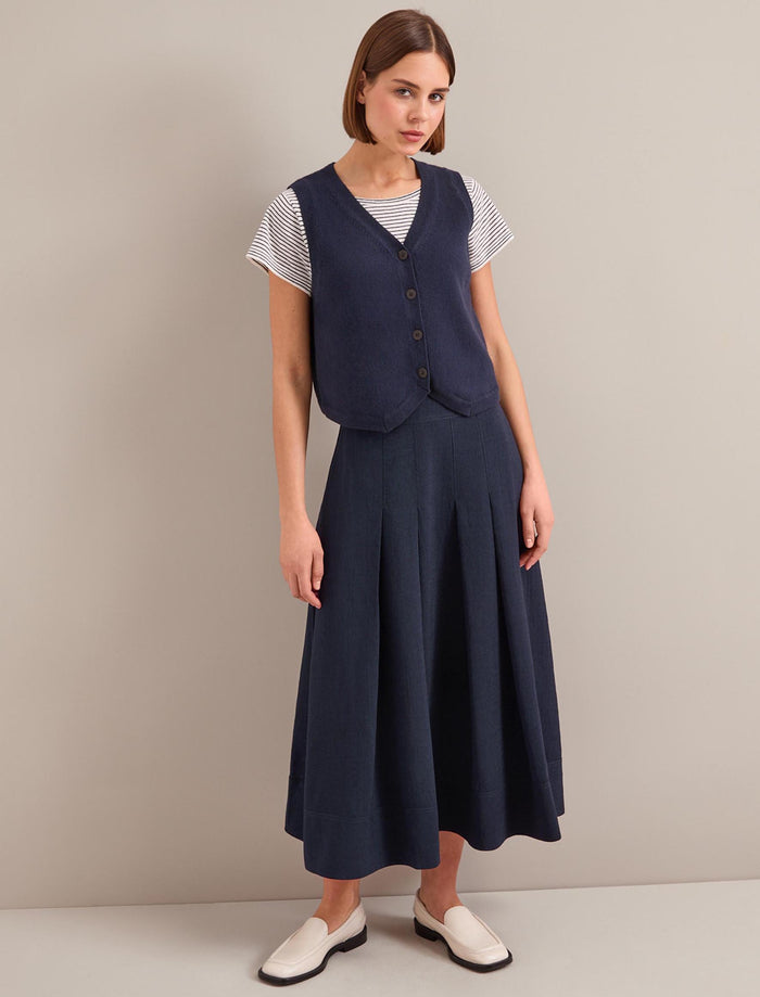 cefinn Sophia Techni Voile Pleated Maxi Skirt - Navy Skirt