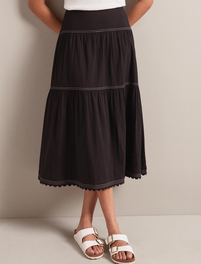 Cefinn Sylvia Cotton Seersucker Maxi Skirt - Black Skirt