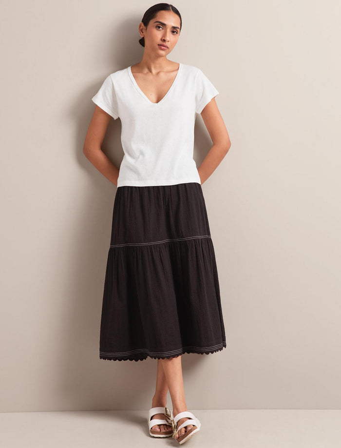 Cefinn Sylvia Cotton Seersucker Maxi Skirt - Black Skirt
