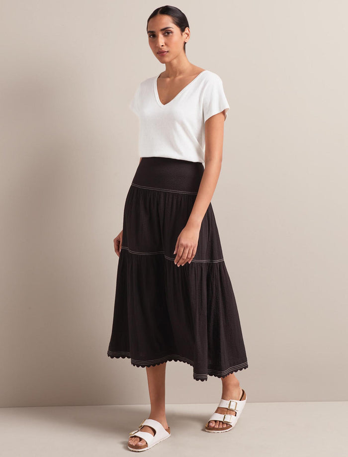 cefinn Sylvia Cotton Seersucker Maxi Skirt - Black Skirt