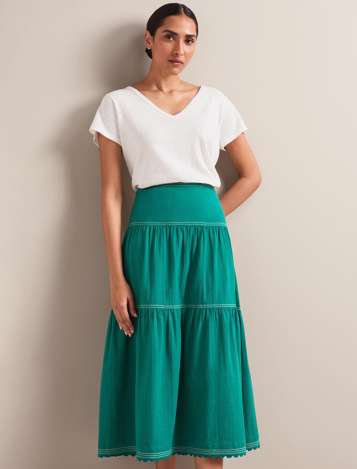 Cefinn Sylvia Cotton Seersucker Maxi Skirt - Dark Green Skirt