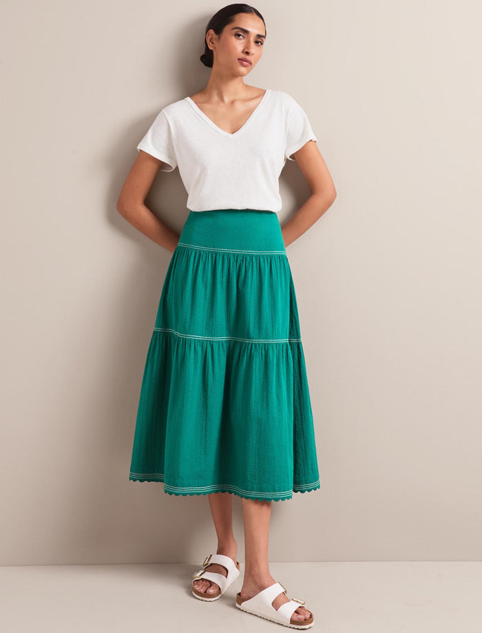 cefinn Sylvia Cotton Seersucker Maxi Skirt - Dark Green Skirt
