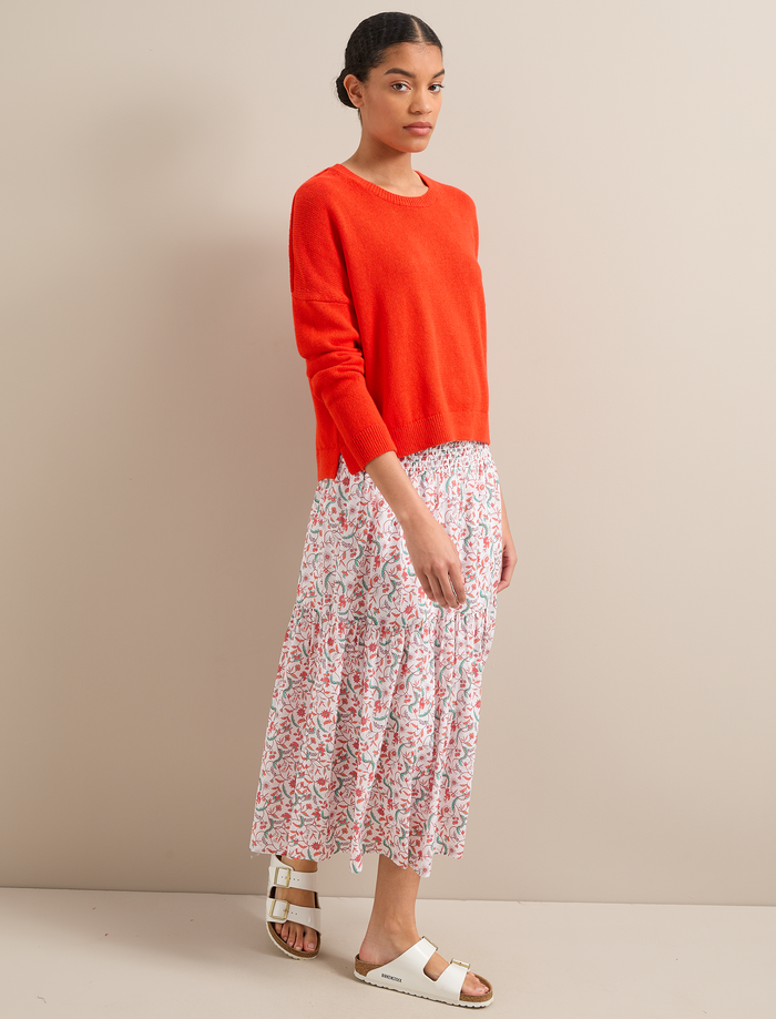 Cefinn Sylvia Silk Blend Maxi Skirt - Red Trailing Feather Print Skirt