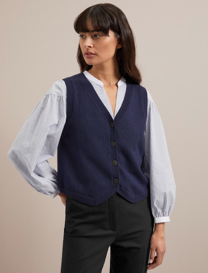cefinn Wesley Cotton Blend V Neck Waistcoat - Navy Knit