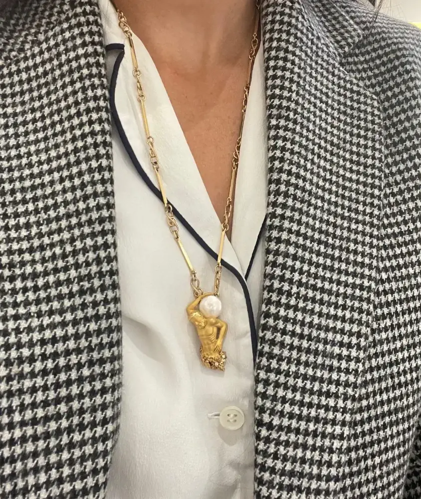 Cellini 18KT Yellow Gold Atlas Pendant With Diamond And Pearl