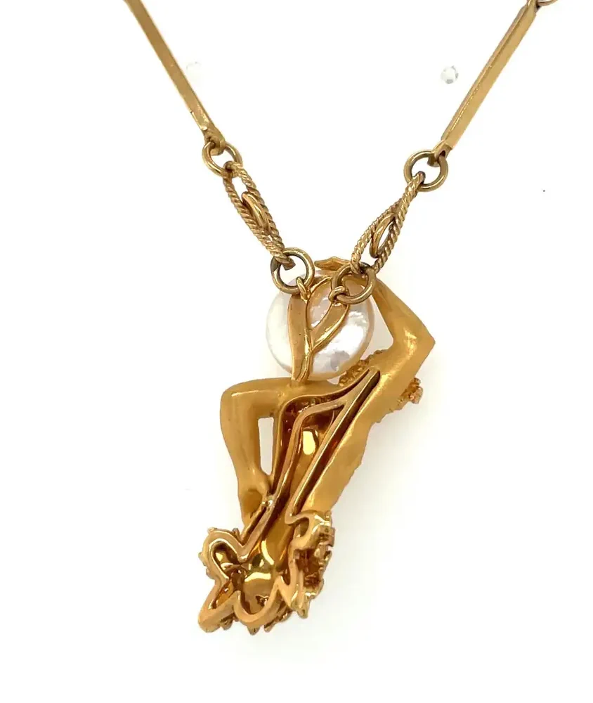Cellini 18KT Yellow Gold Atlas Pendant With Diamond And Pearl