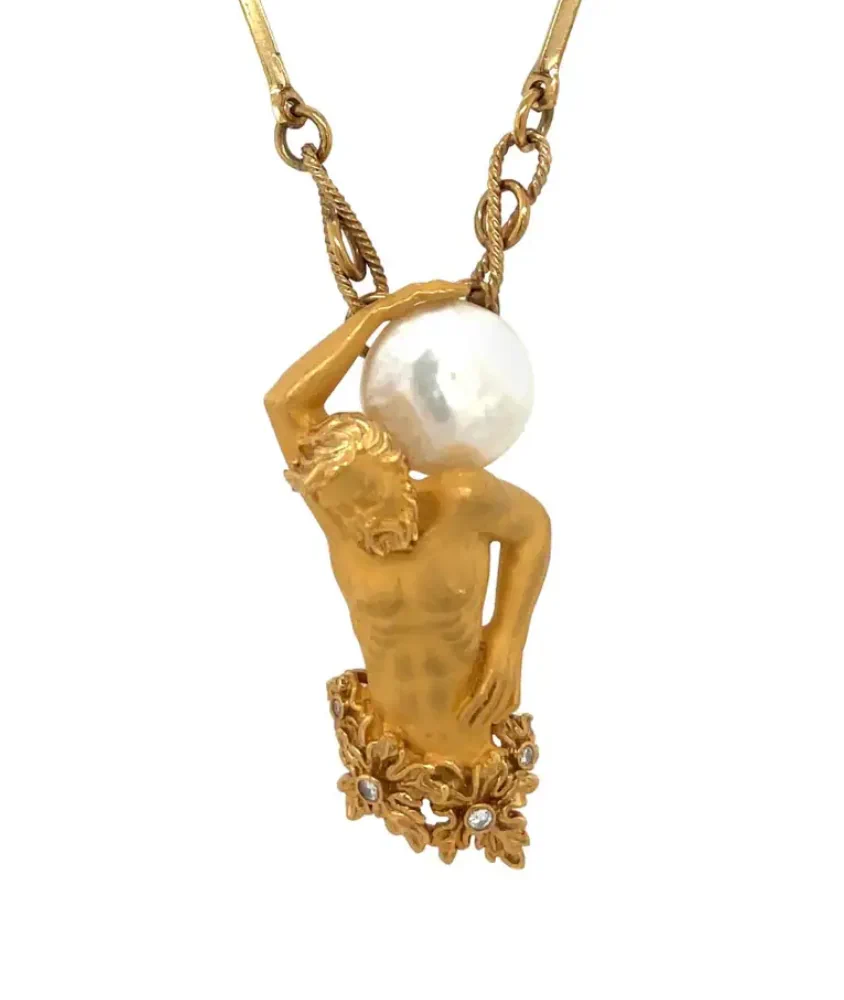 cellini 18KT Yellow Gold Atlas Pendant with Diamond and Pearl