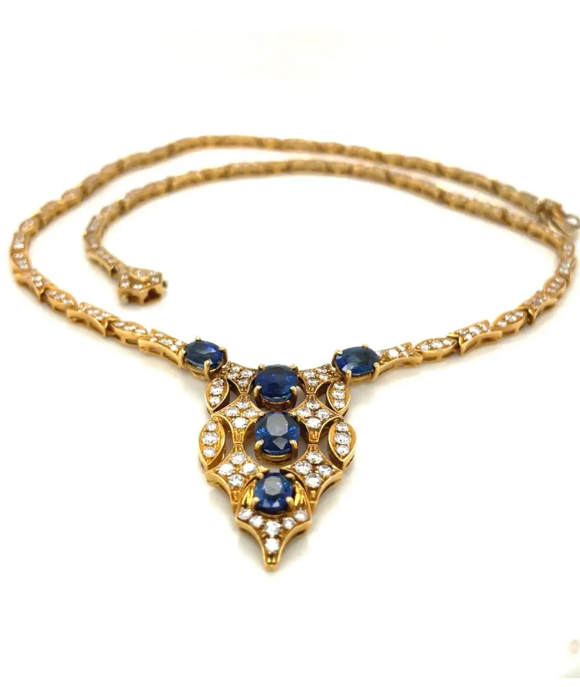 Cellini 18kt Yellow Gold Diamond & Blue Sapphire Classic Necklace