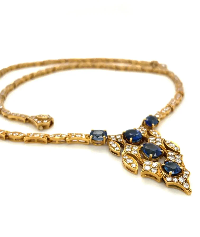 Cellini 18kt Yellow Gold Diamond & Blue Sapphire Classic Necklace
