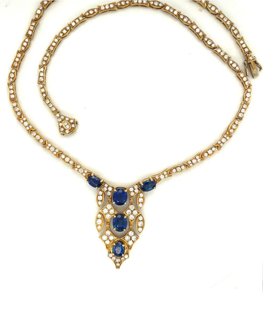Cellini 18kt Yellow Gold Diamond & Blue Sapphire Classic Necklace