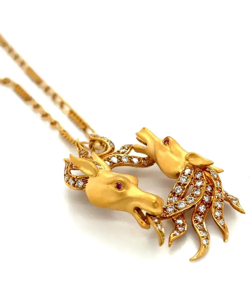 Cellini 18kt Yellow Gold Diamond Double Horse Pendant