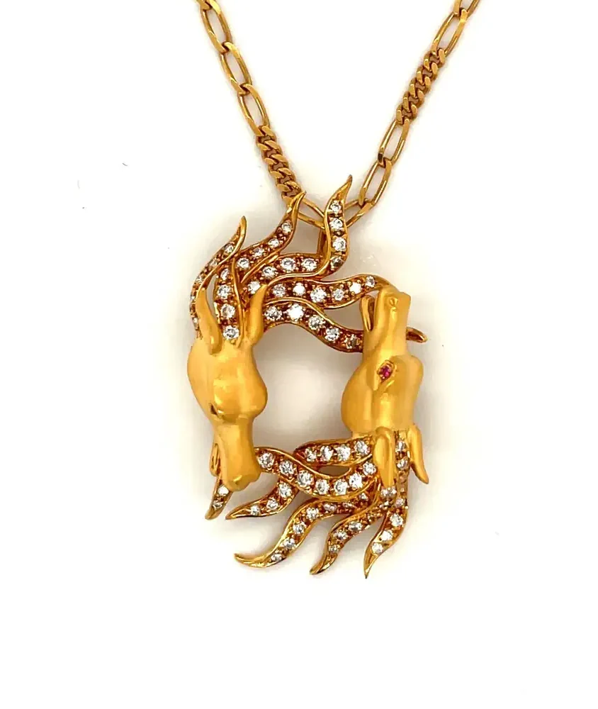 cellini 18kt Yellow Gold Diamond Double Horse Pendant