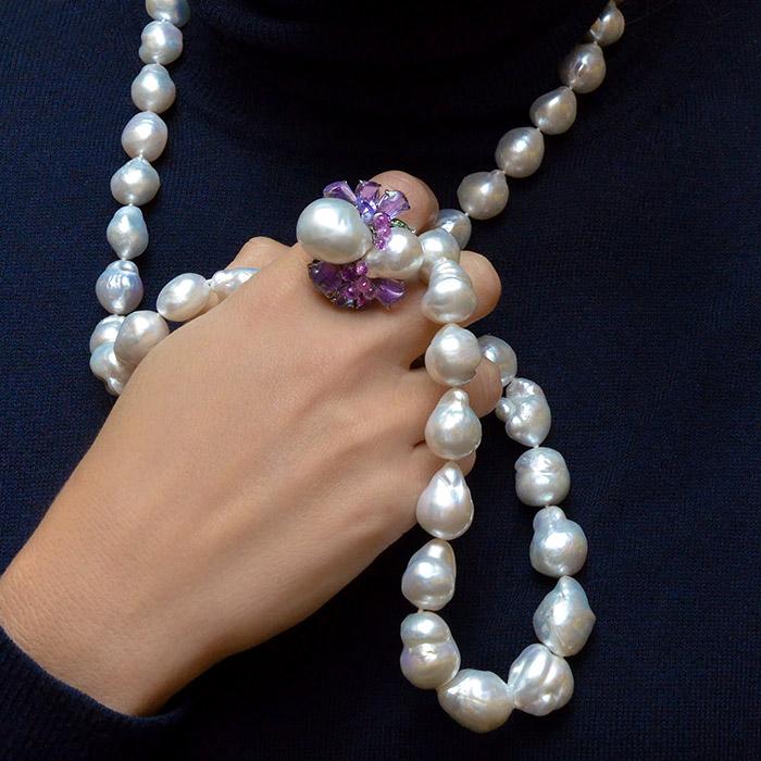 Cellini Baroque Pearl And Multi-Color Sapphire Ring