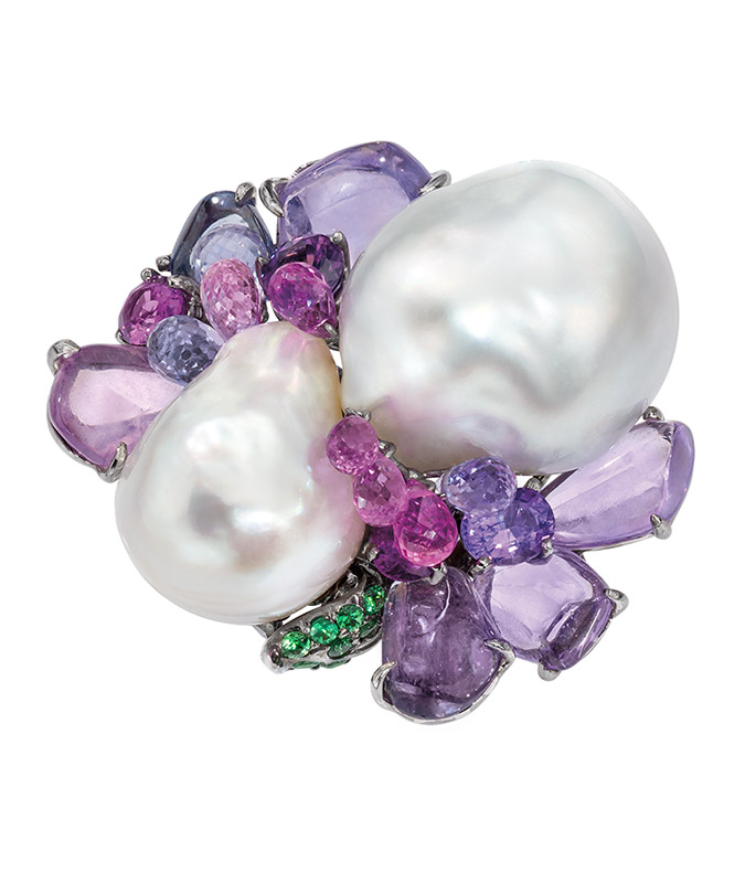 cellini Baroque Pearl and Multi-Color Sapphire Ring