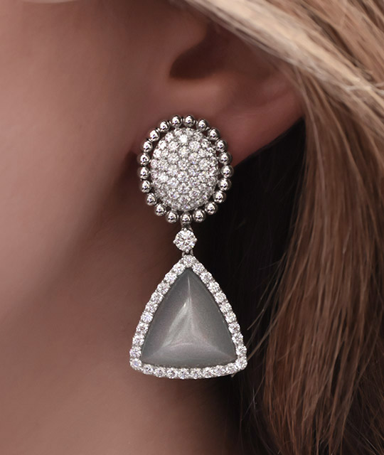 cellini Beaded White Gold and Grey Moonstone Earrings