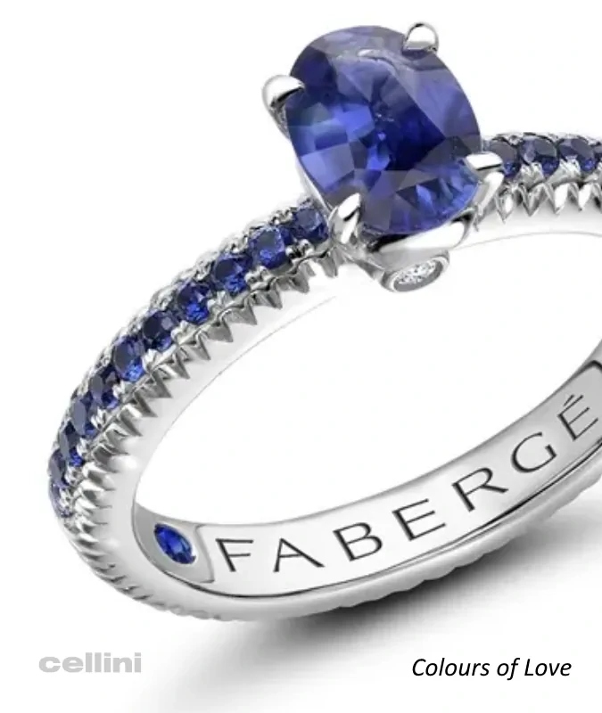 cellini Blue Sapphire Fluted Ring with Blue Sapphire Shoulders