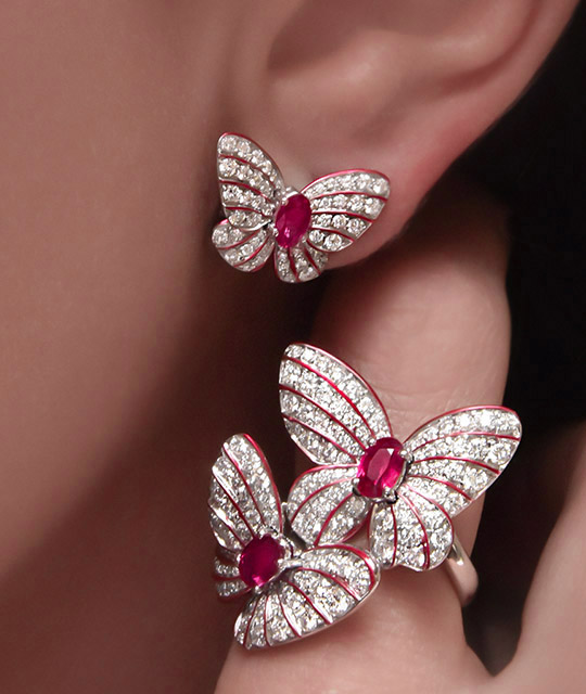 cellini Butterfly Earrings with Rubies and Diamonds