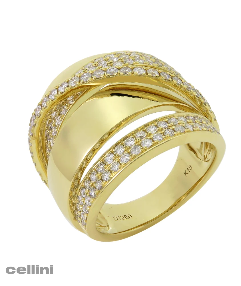 cellini 4 Row Yellow Gold And Diamond Ring