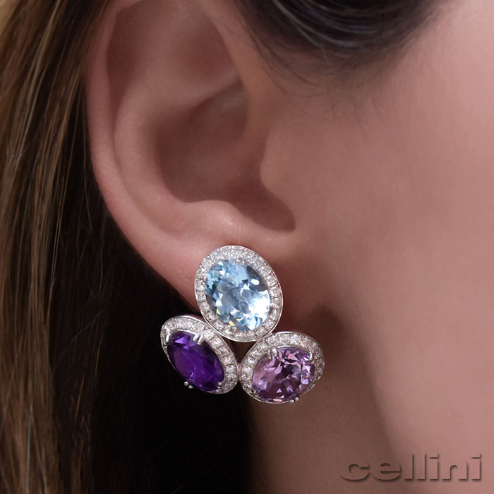 cellini Amethyst and Blue Topaz Cluster Earrings