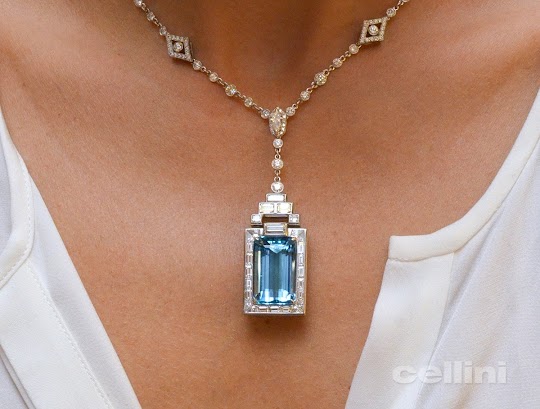 cellini Aquamarine and Diamond Pendant Necklace