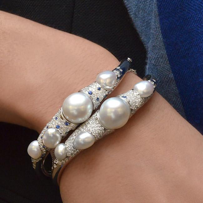 cellini Baroque Pearl Diamond and Sapphire Bangle