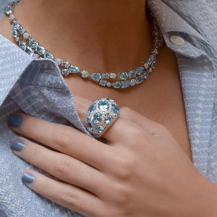 cellini Blue Topaz and Diamond Necklace