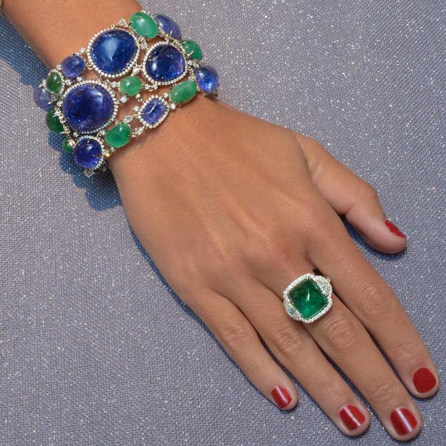 cellini Cabochon Emerald and Tanzanite Bracelet