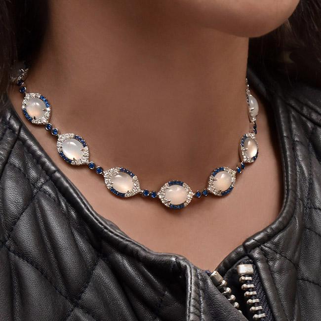 cellini Cabochon Moonstone and Sapphire Necklace