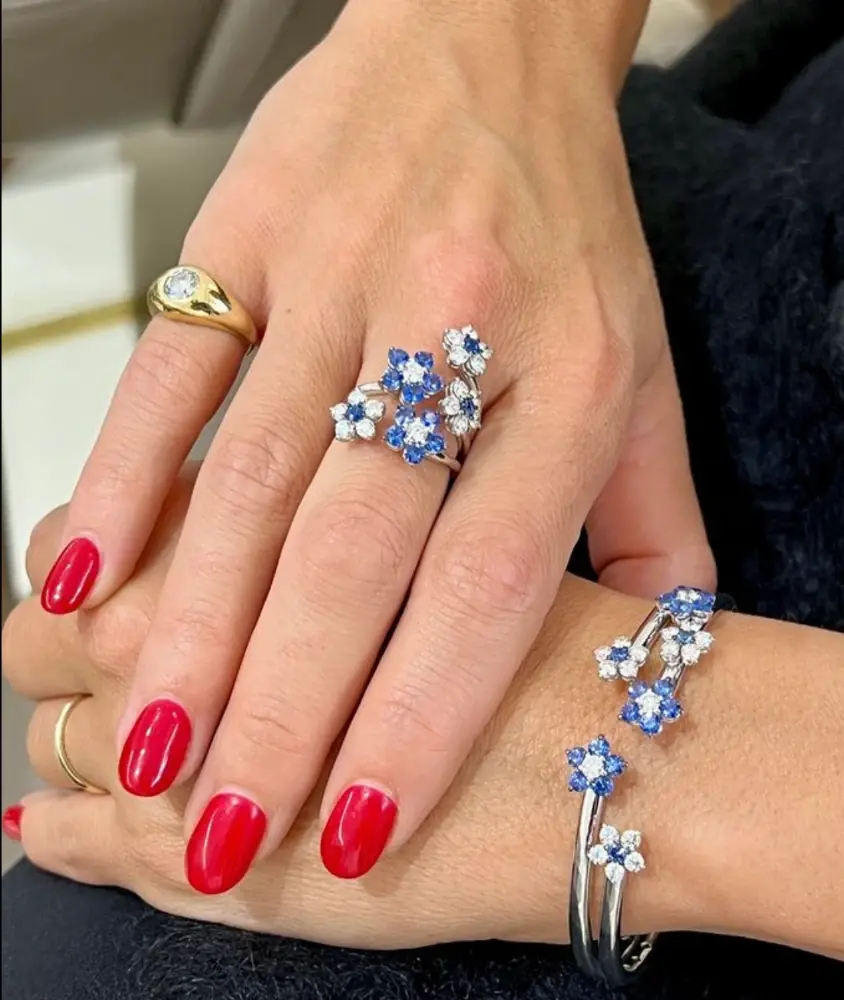 cellini Diamond And Blue Sapphire Flower Bangle