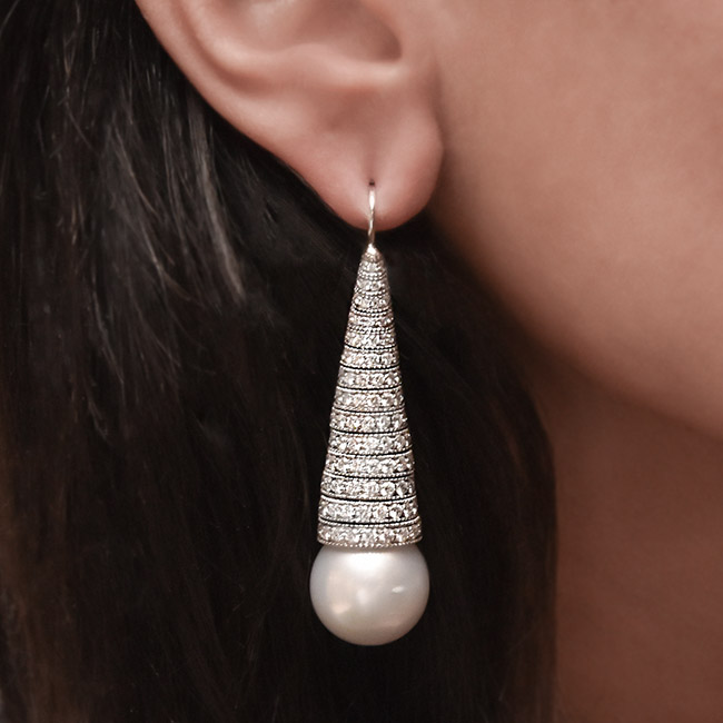 cellini Diamond and Pearl Cone Earrings