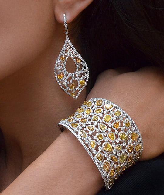 cellini Fancy Color Diamond Filigree Drop Earrings