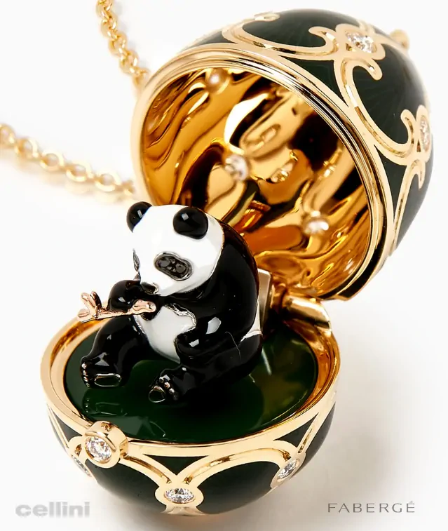 cellini Guilloché Enamel Panda Surprise Locket