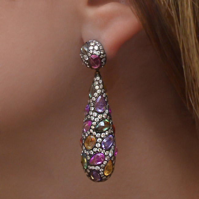 cellini Multi-Color Sapphire Teardrop Earrings