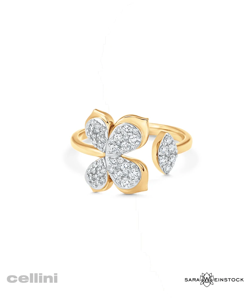 Cellini Open Diamond Yellow Gold And Flower Ring