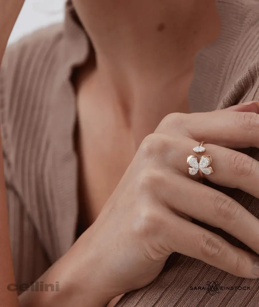 cellini Open Diamond Yellow Gold And Flower Ring