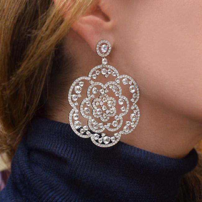 cellini Openwork Diamond Flower Drop Earrings