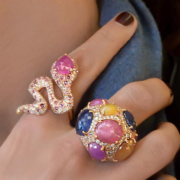 Cellini Pink Sapphire And Diamond Snake Ring